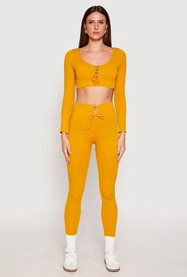 Womens Seamless Lace Up Leggings, Yellow, Size S-M