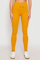 Womens Seamless Lace Up Leggings, Yellow, Size S-M
