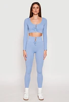Womens Seamless Lace Up Leggings, Blue, Size S-M