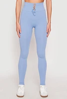 Womens Seamless Lace Up Leggings, Blue, Size S-M