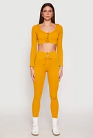 Womens Seamless Lace Up Long Sleeve Crop Top, Yellow, Size S-M
