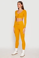 Womens Seamless Lace Up Long Sleeve Crop Top, Yellow, Size S-M