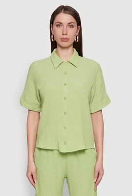 Womens Seersucker Striped Button Front Shirt with Classic Fit,