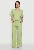 Womens Seersucker Striped Button Front Shirt with Classic Fit, Green, Size XL