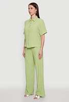 Womens Seersucker Striped Button Front Shirt with Classic Fit, Green, Size XL
