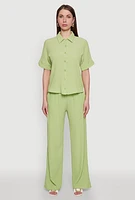 Womens Seersucker Striped Button Front Shirt with Classic Fit, Green, Size XL