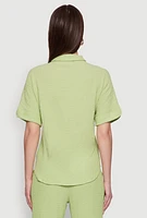 Womens Seersucker Striped Button Front Shirt with Classic Fit, Green, Size XL