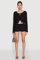 Womens Textured Knit Tie Front Cardigan with Tube Top,