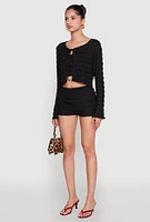 Womens Textured Knit Tie Front Cardigan with Tube Top,