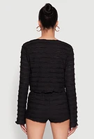 Womens Textured Knit Tie Front Cardigan with Tube Top,