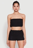 Womens Textured Knit Tie Front Cardigan with Tube Top,