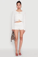 Womens Textured Knit Tie Front Cardigan with Tube Top, White, Size S