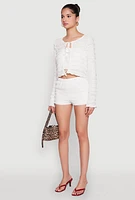 Womens Textured Knit Tie Front Cardigan with Tube Top, White, Size S