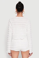 Womens Textured Knit Tie Front Cardigan with Tube Top, White, Size S