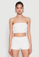 Womens Textured Knit Tie Front Cardigan with Tube Top, White, Size S
