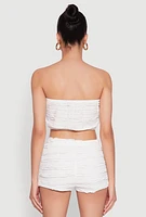 Womens Textured Knit Tie Front Cardigan with Tube Top, White, Size S