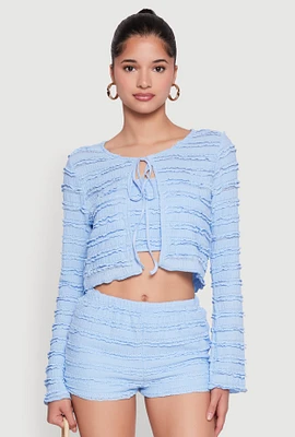 Womens Textured Knit Tie Front Cardigan with Tube Top, XL