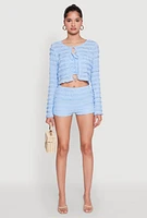 Womens Textured Knit Tie Front Cardigan with Tube Top, XL