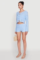 Womens Textured Knit Tie Front Cardigan with Tube Top, XL