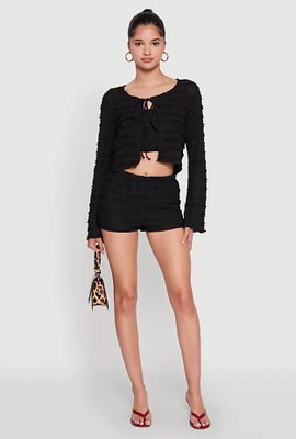 Womens Textured Knit High Waist Shorts,