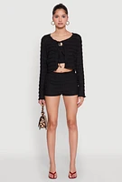 Womens Textured Knit High Waist Shorts,