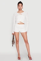 Womens Textured Knit High Waist Shorts, White,