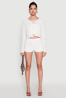 Womens Textured Knit High Waist Shorts, White,