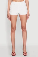 Womens Textured Knit High Waist Shorts, White,