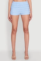 Womens Textured Knit High Waist Shorts, Blue,
