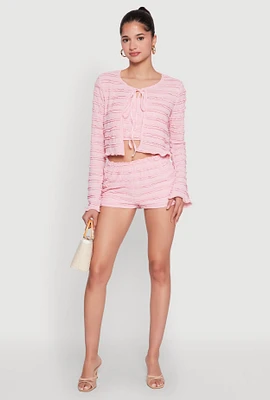 Womens Textured Knit High Waist Shorts, M