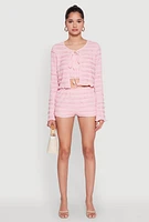 Womens Textured Knit High Waist Shorts, M