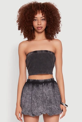 Womens Ribbed Knit Mineral Wash Cropped Tube Top, Black, Size L