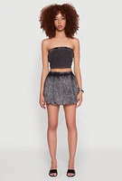 Womens Ribbed Knit Mineral Wash Cropped Tube Top, Black, Size L