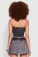 Womens Ribbed Knit Mineral Wash Cropped Tube Top, Black, Size L