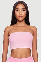 Womens Ribbed Knit Mineral Wash Cropped Tube Top, Pink, Size XL