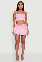 Womens Ribbed Knit Mineral Wash Cropped Tube Top, Pink, Size XL