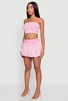 Womens Ribbed Knit Mineral Wash Cropped Tube Top, Pink, Size XL