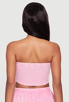 Womens Ribbed Knit Mineral Wash Cropped Tube Top, Pink, Size XL