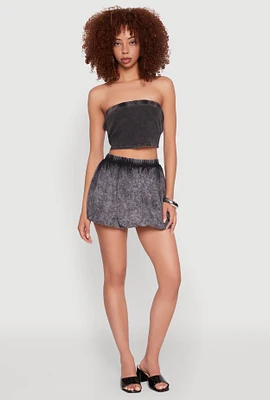 Womens Mineral Wash Bubble Mini Skirt, Black,