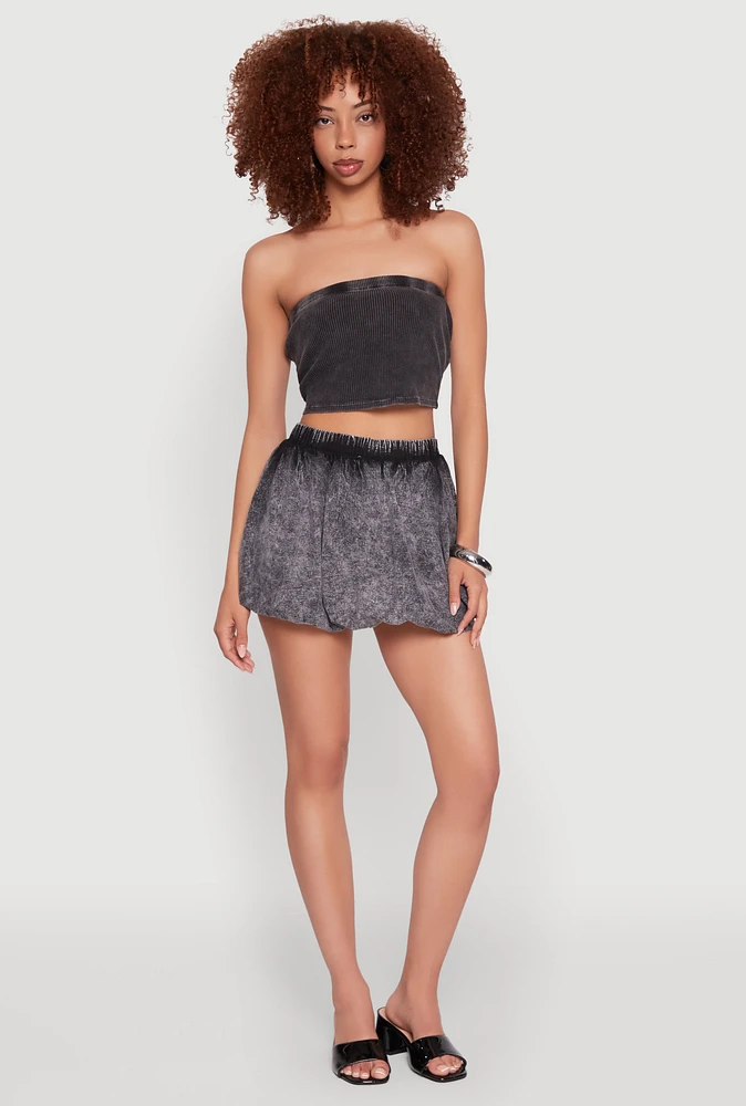 Womens Mineral Wash Bubble Mini Skirt, Black, Size L