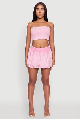 Womens Mineral Wash Bubble Mini Skirt, Pink,