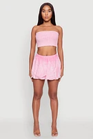 Womens Mineral Wash Bubble Mini Skirt, Pink,