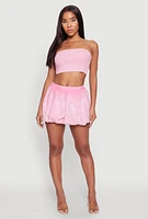 Womens Mineral Wash Bubble Mini Skirt, Pink, Size L