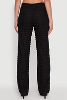 Womens Mesh Lettuce Edge Ruffle Casual Straight Pants, Black,