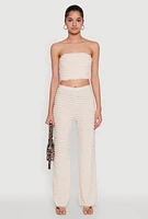 Womens Mesh Lettuce Edge Ruffle Casual Straight Pants, Khaki,