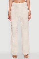 Womens Mesh Lettuce Edge Ruffle Casual Straight Pants, Khaki,