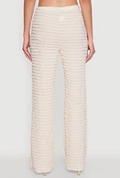 Womens Mesh Lettuce Edge Ruffle Casual Straight Pants, Khaki,