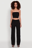 Womens Trendy Mesh Lettuce Edge Tube Top with Cropped Hem, Black, Size L