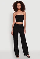 Womens Trendy Mesh Lettuce Edge Tube Top with Cropped Hem, Black, Size L