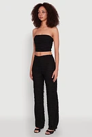 Womens Trendy Mesh Lettuce Edge Tube Top with Cropped Hem, Black, Size L